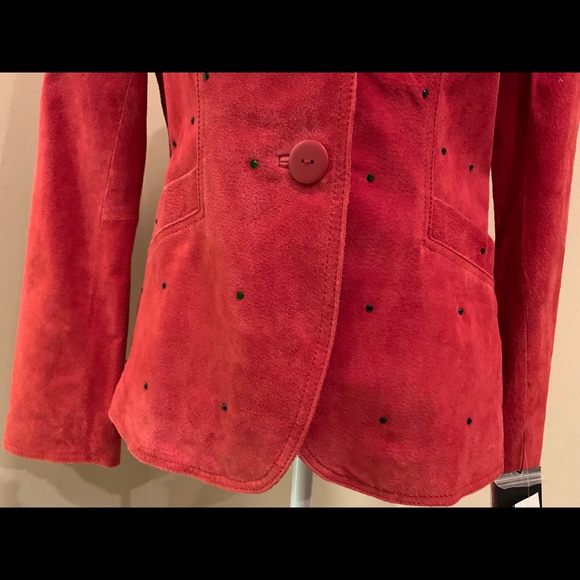 Mark Alan Red Leather w. Green Crystals Jacket NWT - Picture 4 of 8